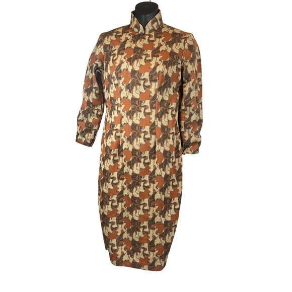 Vintage 1970’s Shanghai Artsy Retro Style Fitted Long Sleeve Midi Dress Sz 6 - Picture 1 of 9